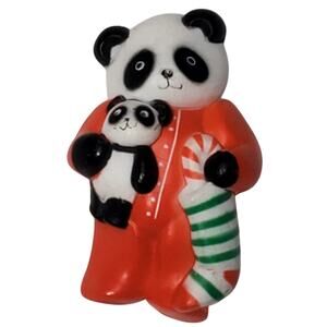 Vtg Christmas Panda Pin Brooch Fun World Holiday Teddy Bear 1980s 2"